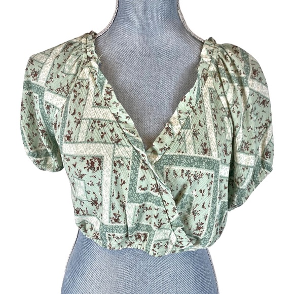 ALTAR'D STATE ☆ Sage Floral Faux Wrap Crop Top - Picture 2 of 6